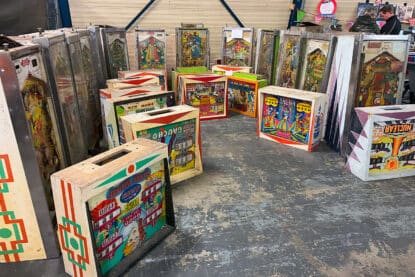 Old Williams pinball machines including Merry Widow from 1963.