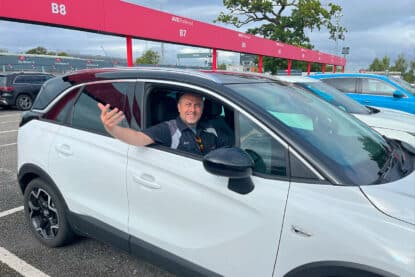UK rental car with American driver on left side.