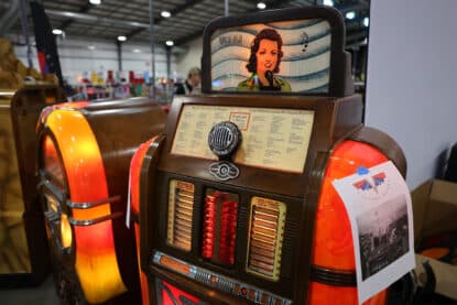 Front view of the Rock-Ola Mystic Music Super jukebox.