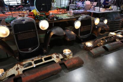 Chuck Guenther’s salvaged Ford front ends, repurposed into striking illuminated wall displays, lit up the 2025 Chicagoland Coin-Op Show.