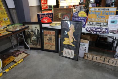 Vintage posters and vintage calandars for sale at the Chicagoland antique advertising show.