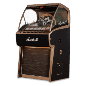 Marshall Rocket jukebox that plays 45 vinyl records (three quarter view).